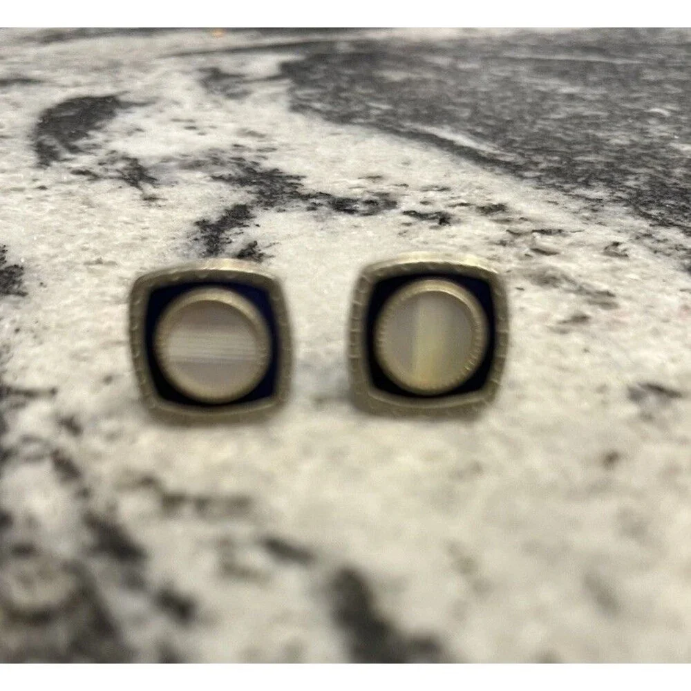 Vintage Mother of Pearl Square Double Sided Black Celluloid Snap Link Cufflinks